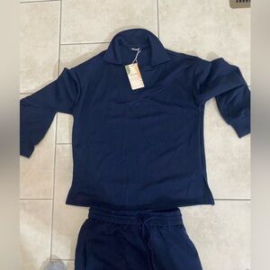 Women’s Long-Sleeve Collared Top - Ribbed Comfort and Pants set